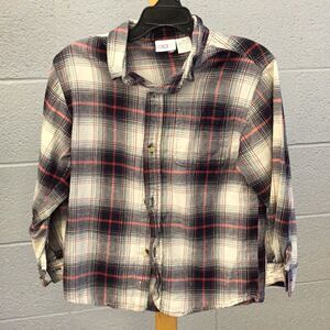 7 KRU red white blue plaid button up